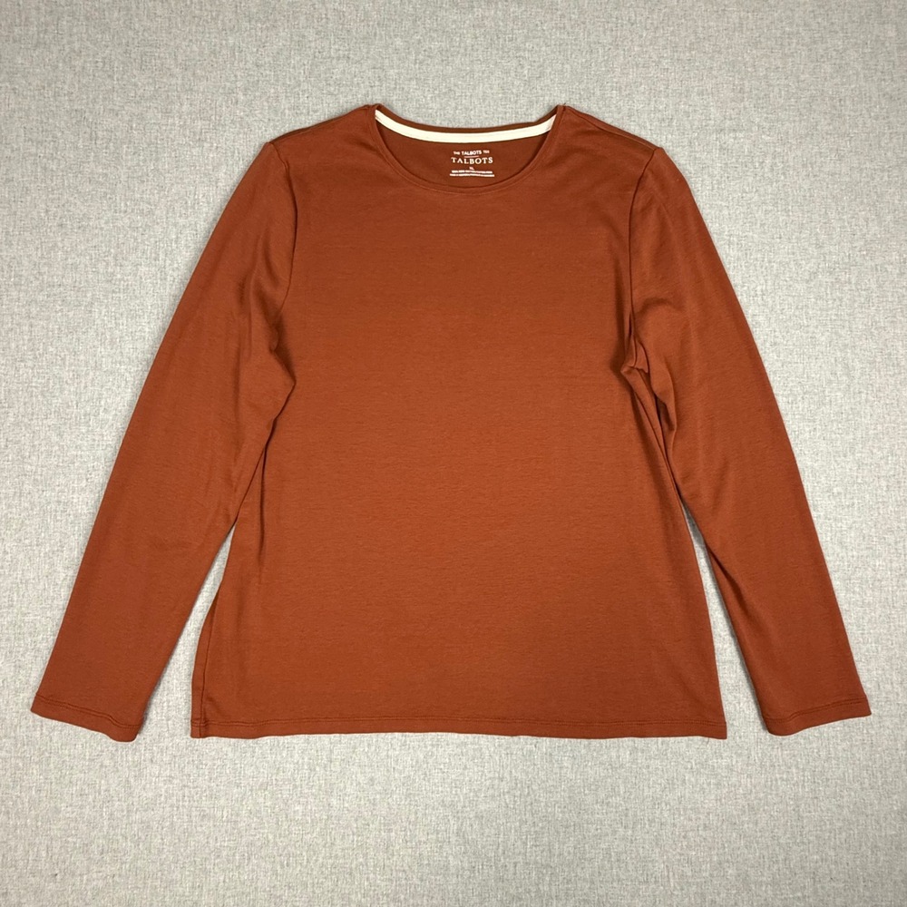Talbots Women XL Rust Orange Pima Cotton Long Sleeve Crew Neck Tee Shirt